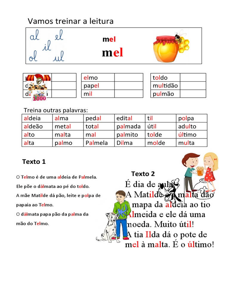 Atividades de Leitura: Silabas Al, El, Il, Ol, Ul | PDF