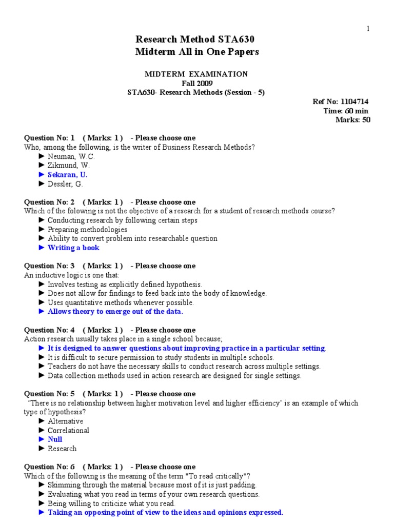 STA630 Research Methods Midterm Exam | PDF | Survey Methodology ...