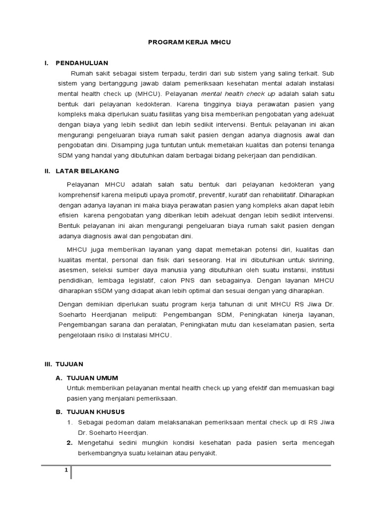 Program Kerja Unit MHCU RS Jiwa | PDF | Pengembangan Diri