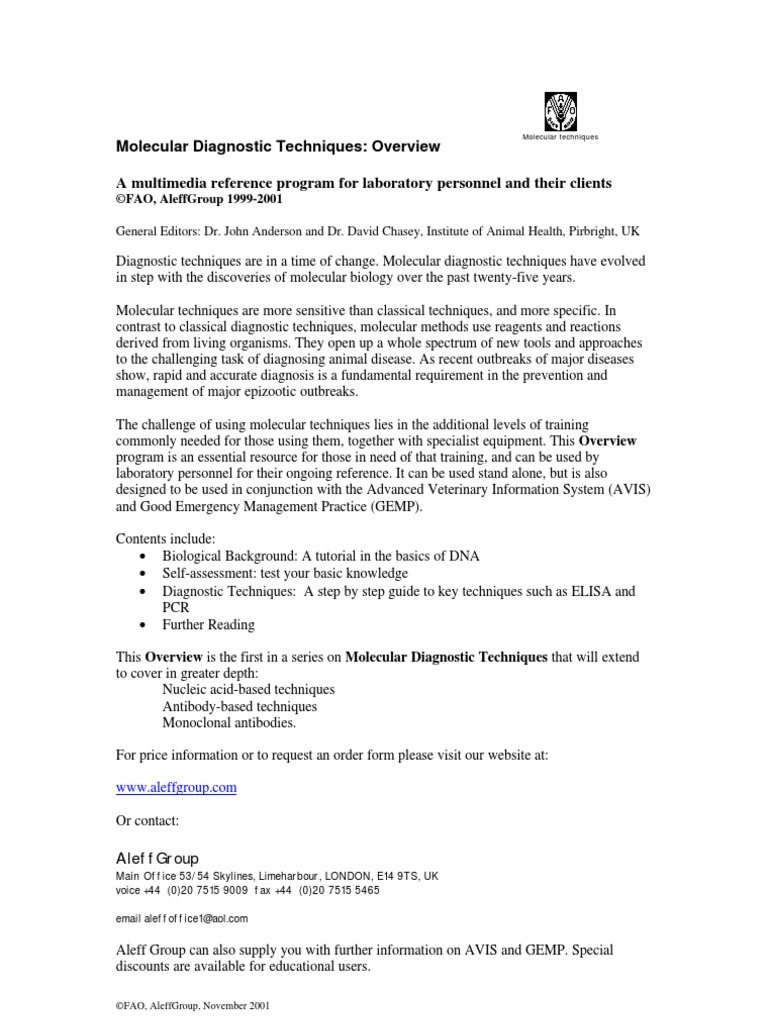 Molecular Diagnostic Techniques: Overview A Multimedia Reference ...