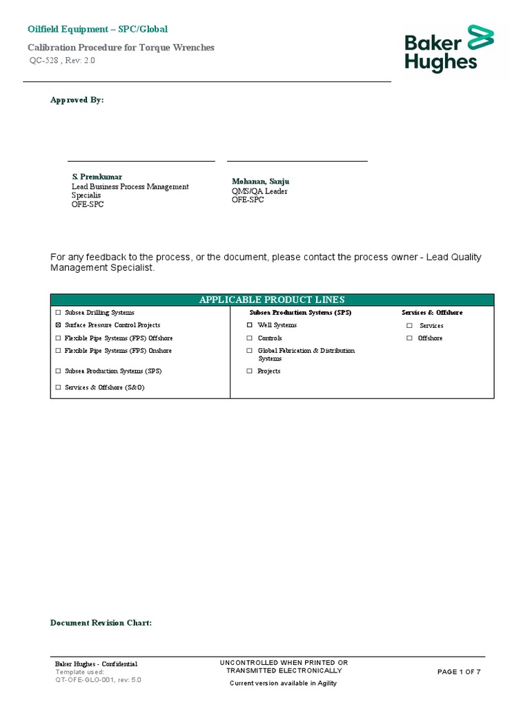 Approved By Calibration Procedure For Torque Wrenches PDF Calibration