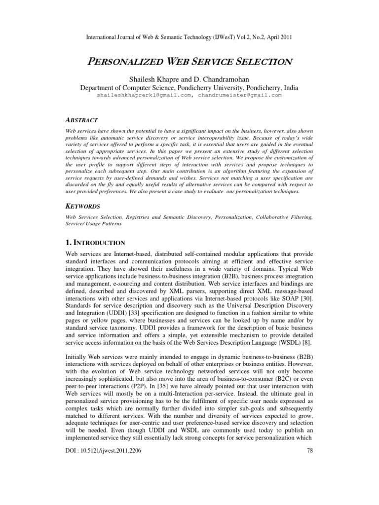 Personalized Web Service Selection Techniques | PDF | Web Service ...