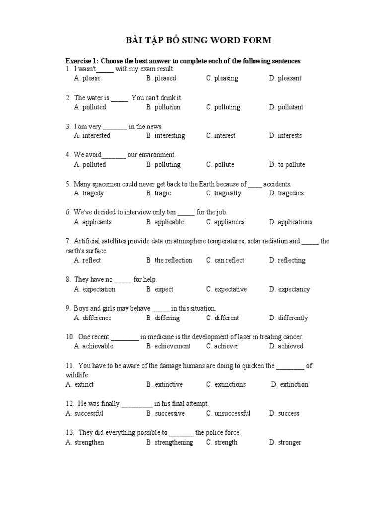 Word Form Exercise | PDF | Pollution
