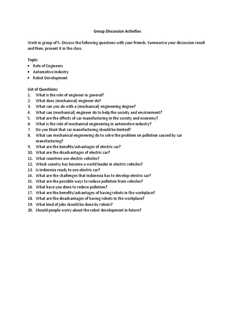 Group Discussion Activities | PDF