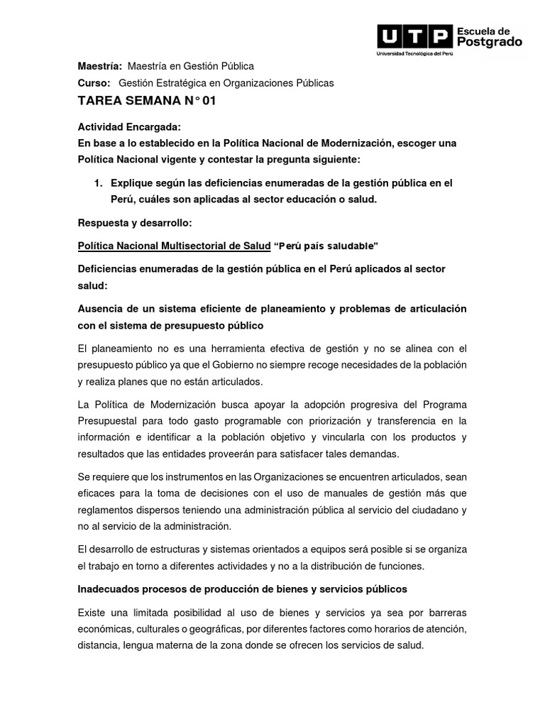 Deficiencias en Gestión Pública de Salud Perú | PDF | Administración ...