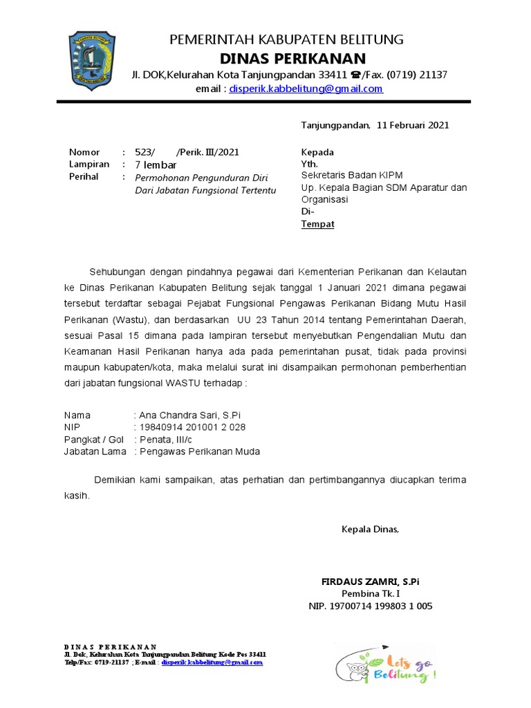 Surat Permohonan Pemberhentian Jft Pdf