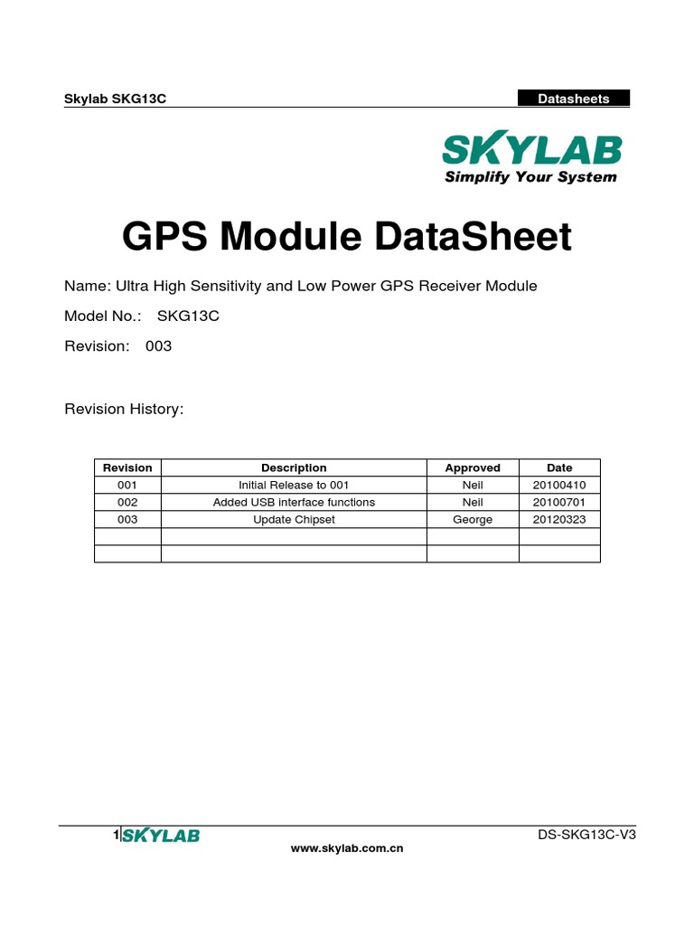 Gps Module Datasheet Name Ultra High Sensitivity and Low Power Gps