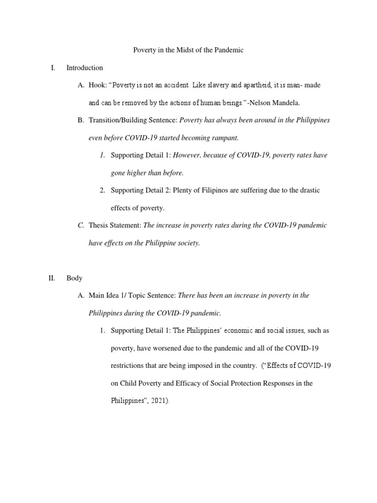 Sentence Outline PDF Poverty Poverty & Homelessness