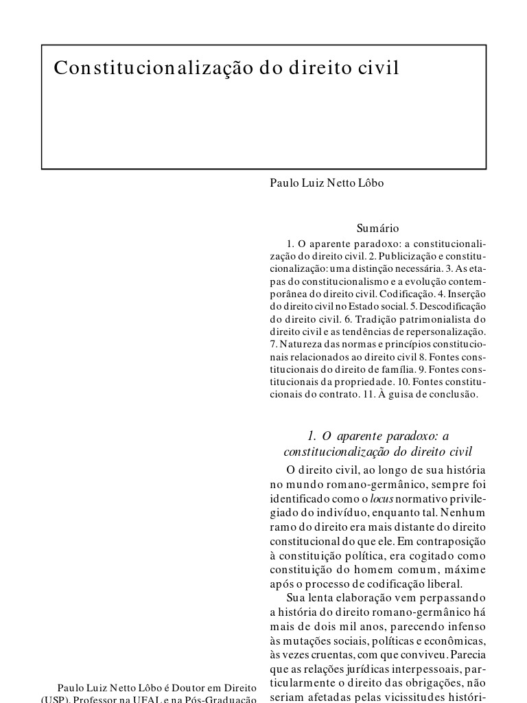 Constitucionalização Do Direito Civil - Paulo Lobo | PDF | Constituição ...