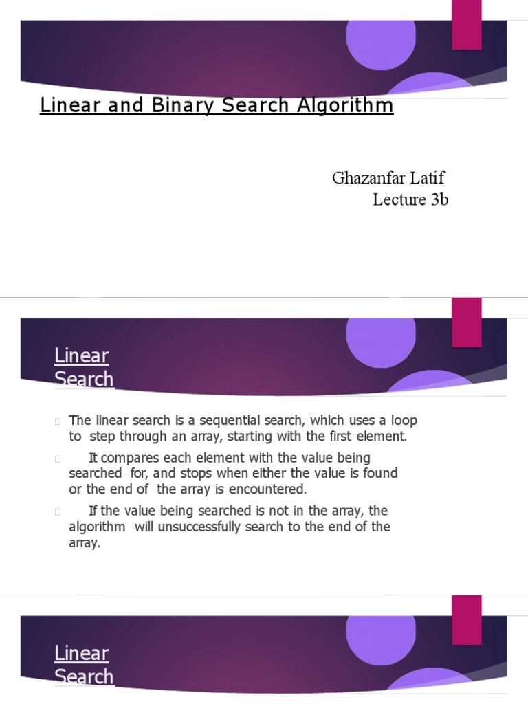 Lecture No 3b Linear Vs Binary Search PDF Array Data Structure