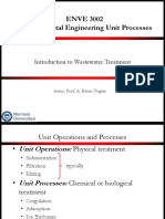 ENVE 3002 Environmental Engineering Unit Processes: Introduction To Wastewater Treatment