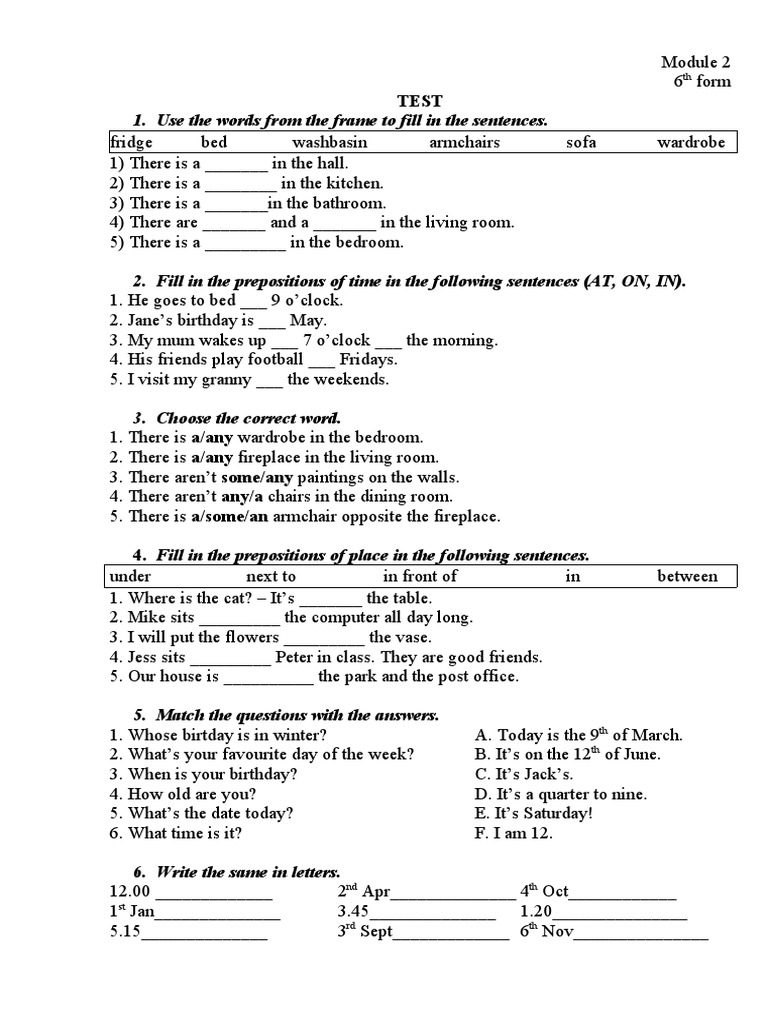 Module 2 6th form TEST | PDF | Chair