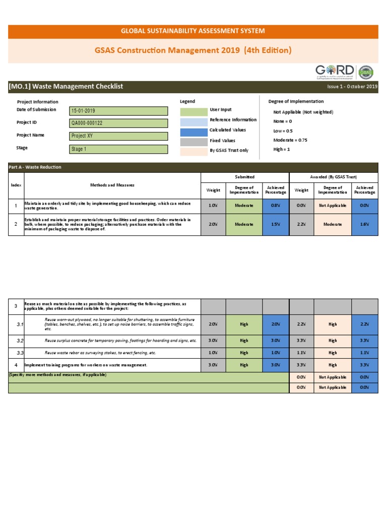 GSAS Waste Management Checklist 2019 | PDF | Waste Management | Waste