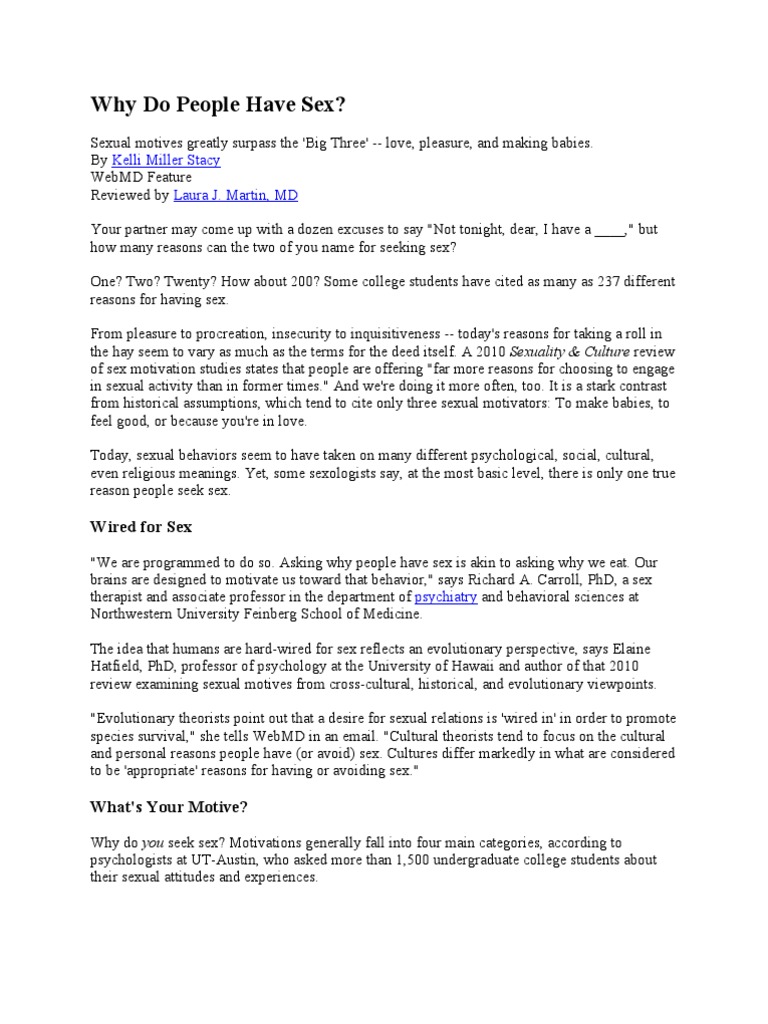 Why Do People Have Sex article | Human Sexuality | Sexual Intercourse