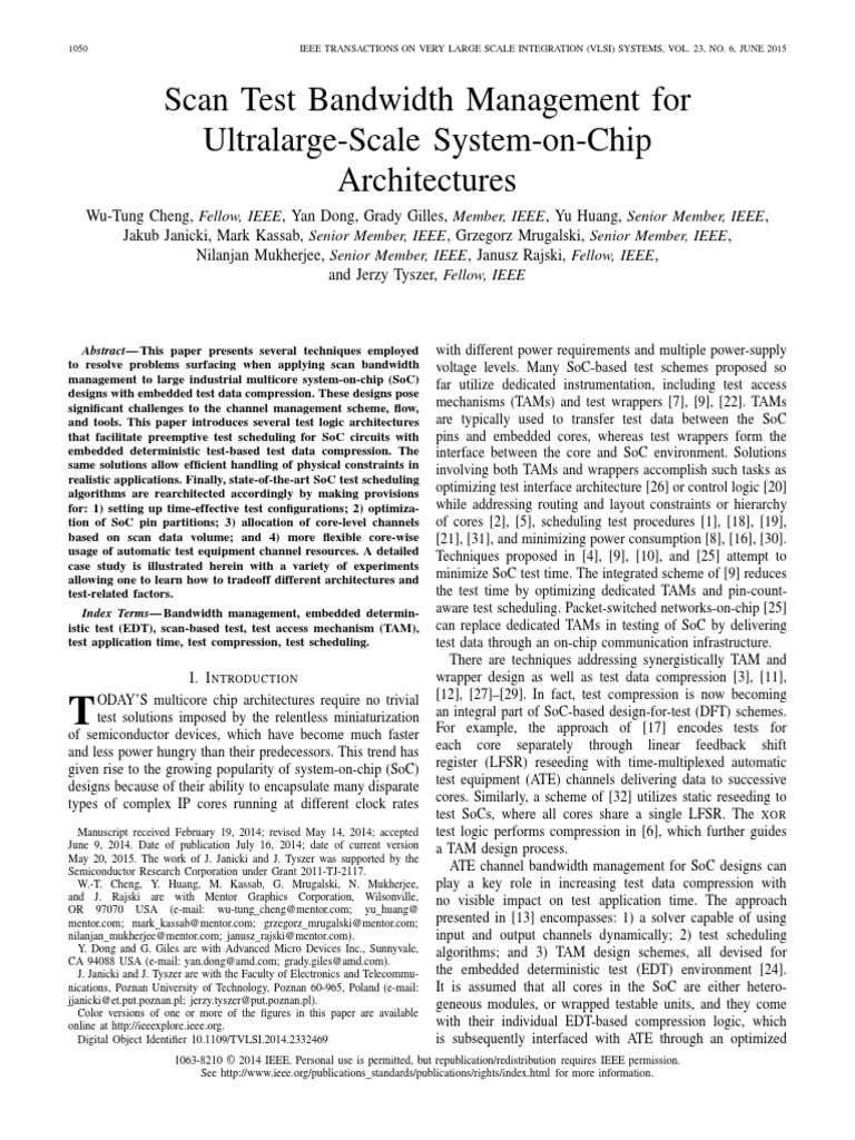 Scan Test Bandwidth Management For UltralargeScale SystemonChip