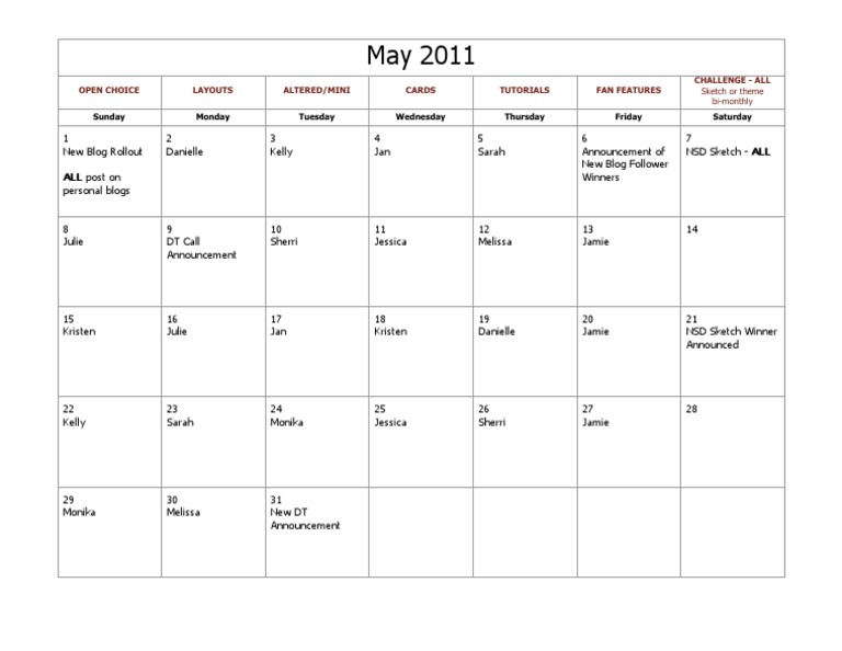May 2011 Calendar Overview | PDF
