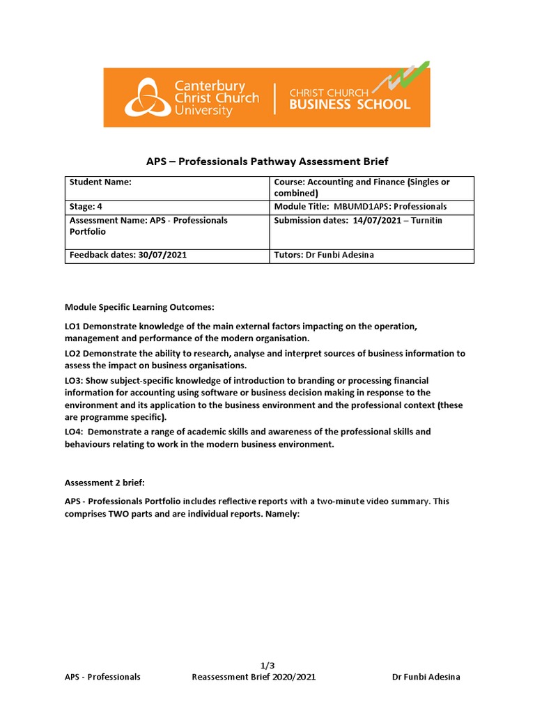 APS Accounting Portfolio Reassessment 2021 | PDF | Turnitin | Accounting