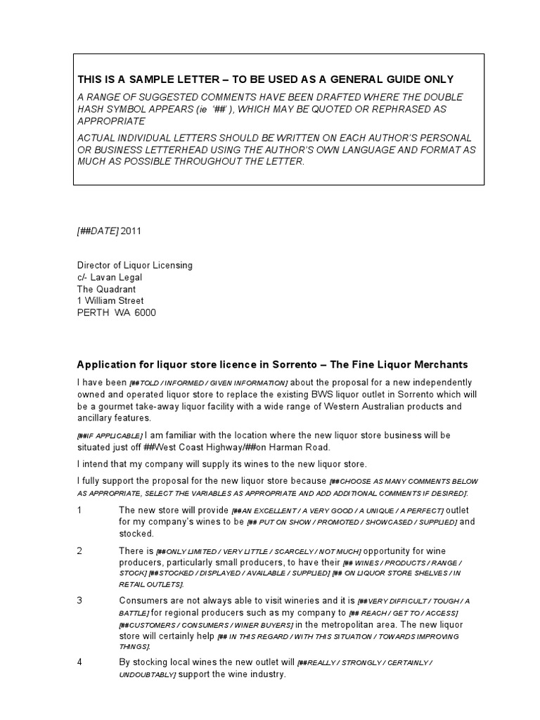 Sample Liquor License Support Letter | PDF | Retail | Business Process