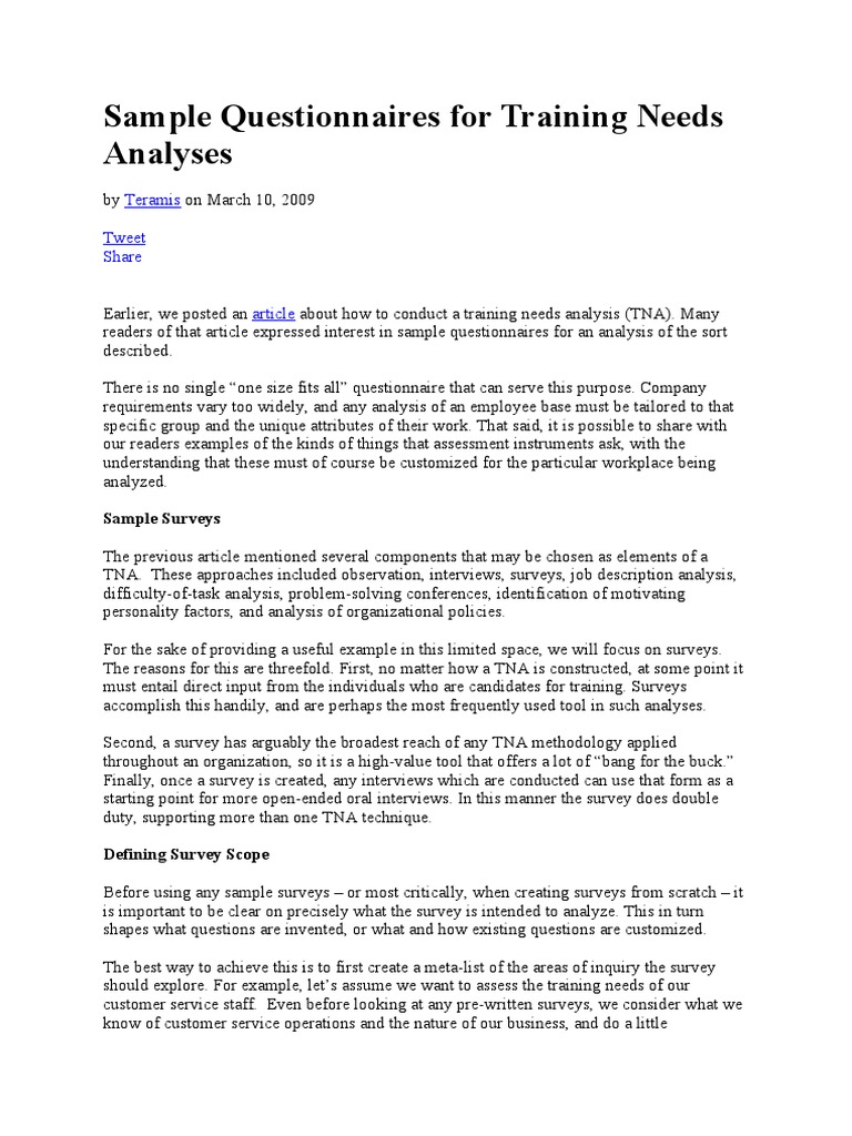 TRAINING NEEDS ANALYSIS SURVEY QUESTIONS visual data 3