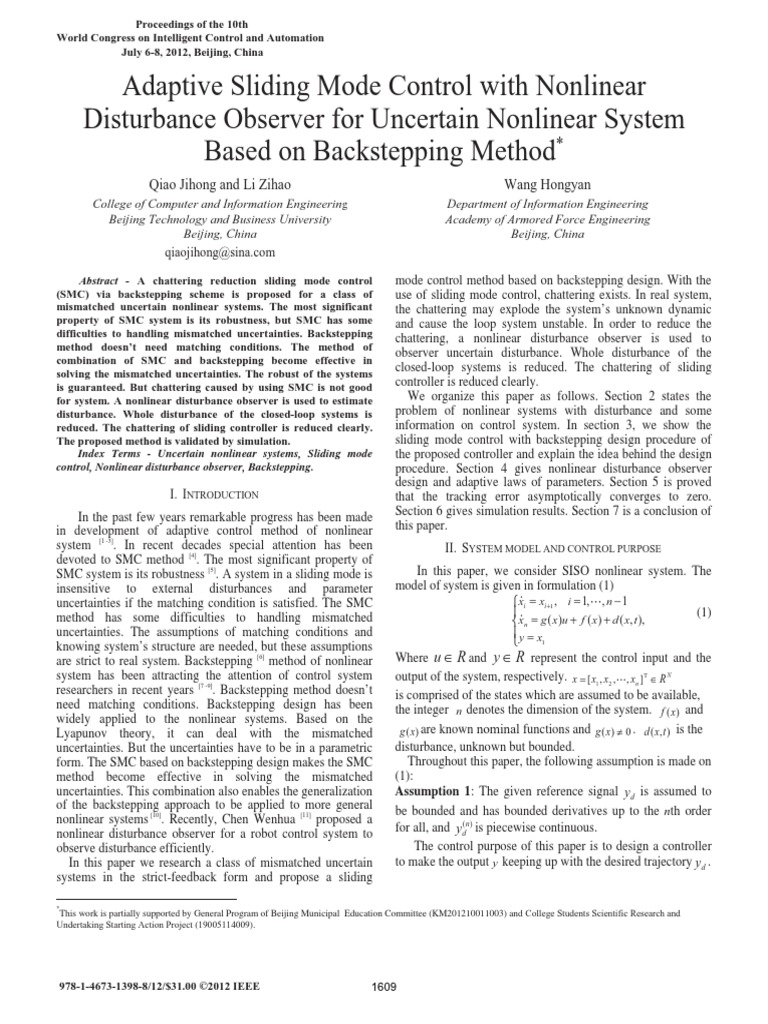 Adaptive Sliding Mode Control With Nonlinear Disturbance Observer For ...