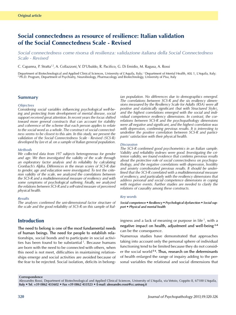 Validation of the SCS-R in Italy | PDF | Social Support | Validity ...