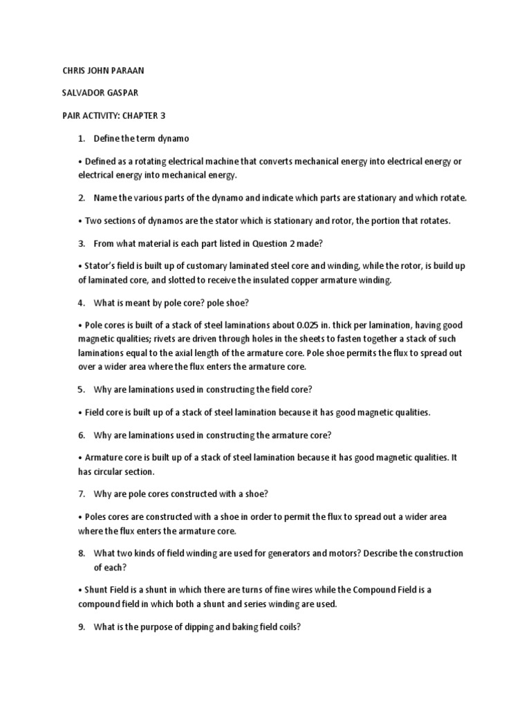 Pair Activity - Chapter 3 | PDF | Electric Motor | Electrical Components
