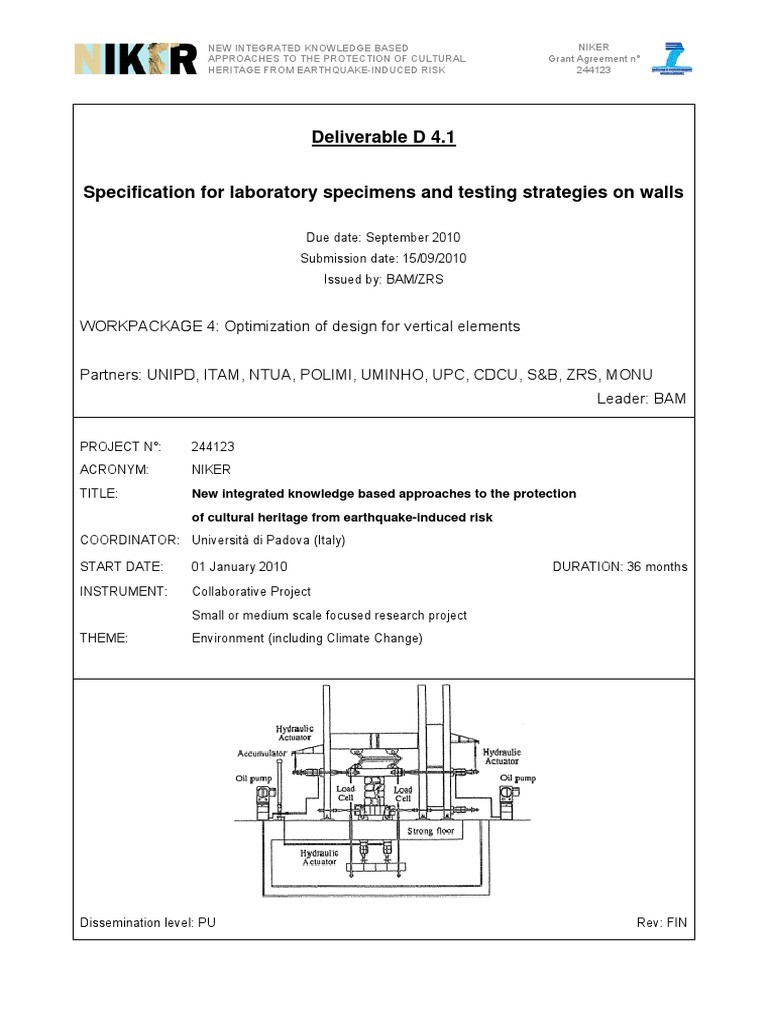 D4.1 - Specification For Laboratory Specimens and Testing Strategies On ...