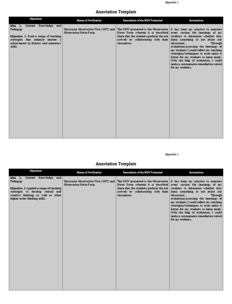 Teacher Annotation Template Guide | PDF | Pedagogy | Applied Psychology