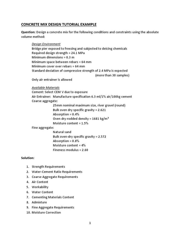 Concrete Mix Design Example PDF Concrete Civil Engineering