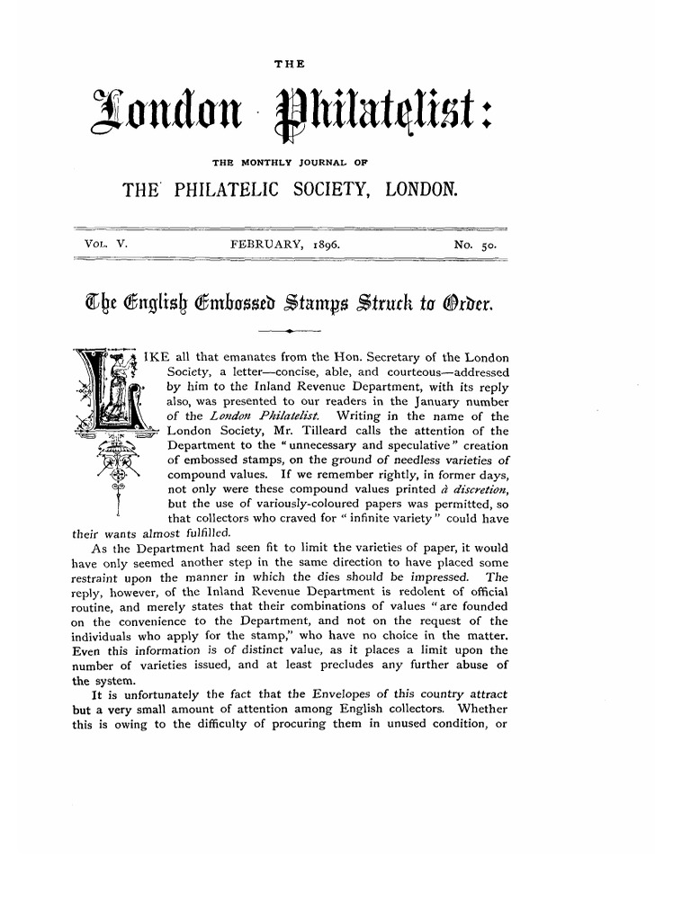London Philatelist The English Embossed Stamps Struck To Order PDF