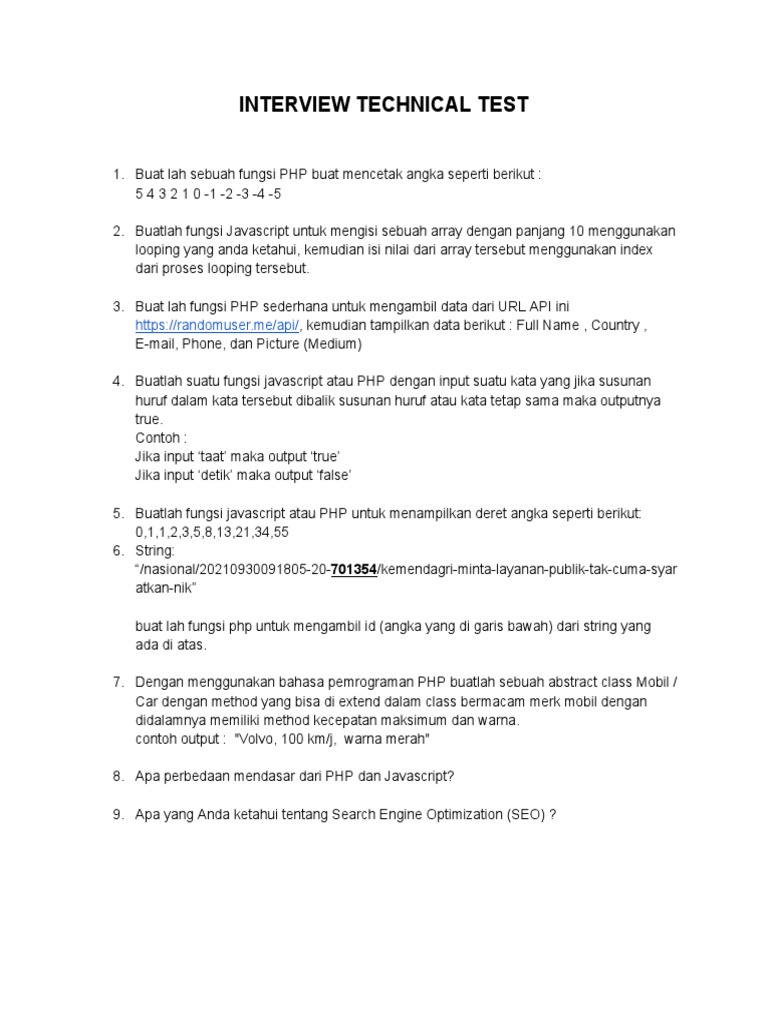 Contoh Soal Tes Teknikal Pemrograman | PDF | Karier & Perkembangan ...