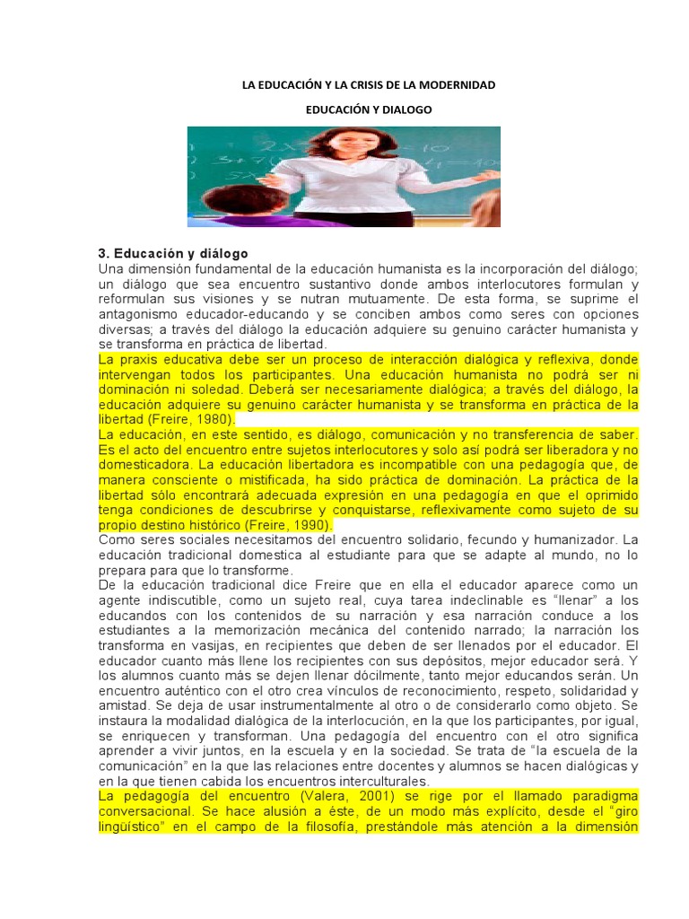 La Educación y La Crisis de La Modernidad | PDF | Aprendizaje | Adultos