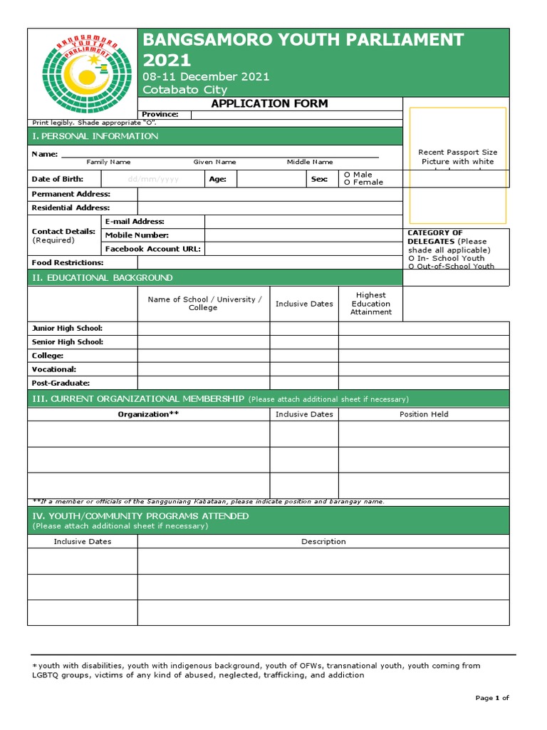BYP 2021 Application Form | PDF | Identity Document | Government