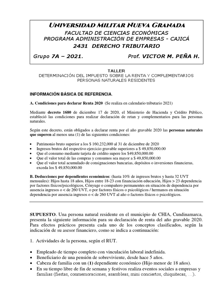 Taller de Renta para Personas Naturales | PDF | Impuesto sobre la renta ...