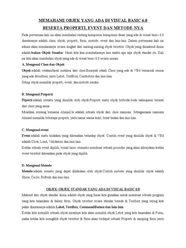 Fungsi Objek di Visual Basic 6.0 | PDF | Komputer