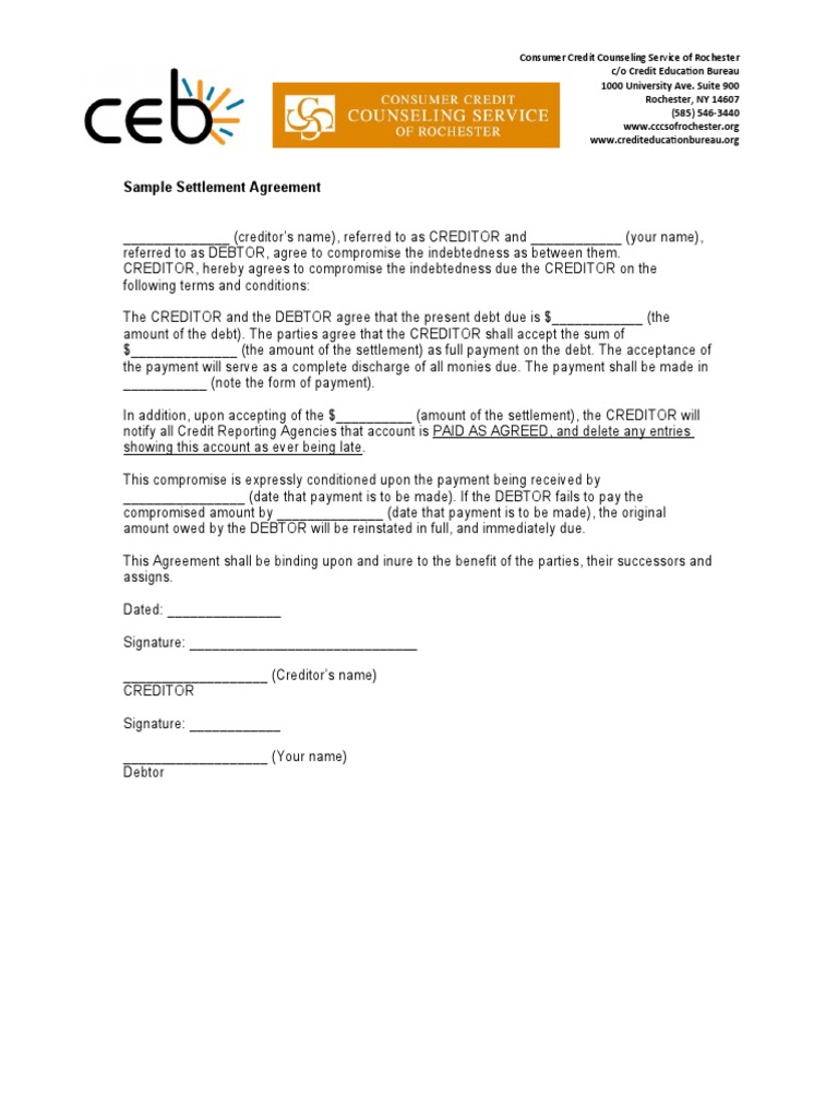 Sample Debt Settlement Agreement Template | PDF