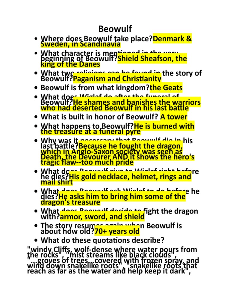 Beowulf Where Does Beowulf Take Place?denmark & What Character Is