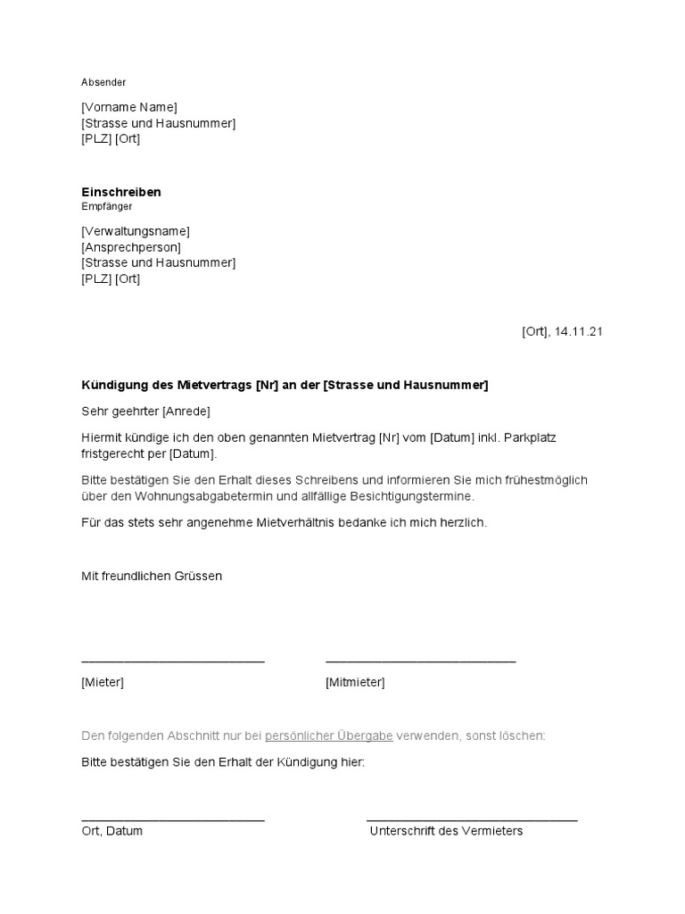 Kundigung Mietvertrag Vorlage Pdf