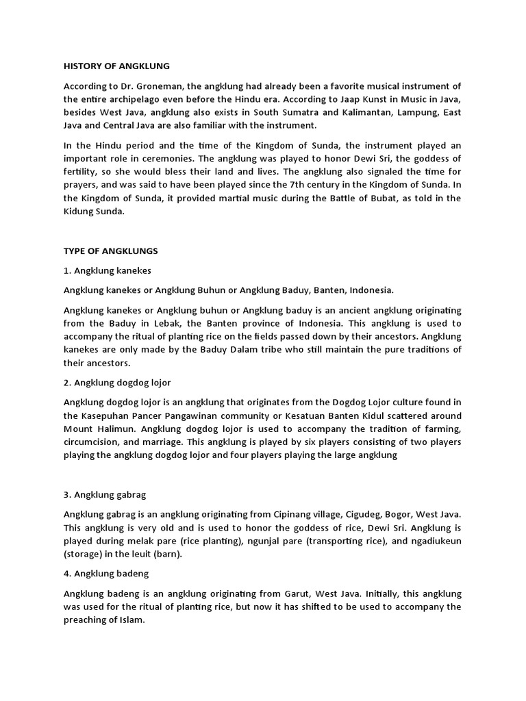 Brief History of Angklung | PDF | Indonesia
