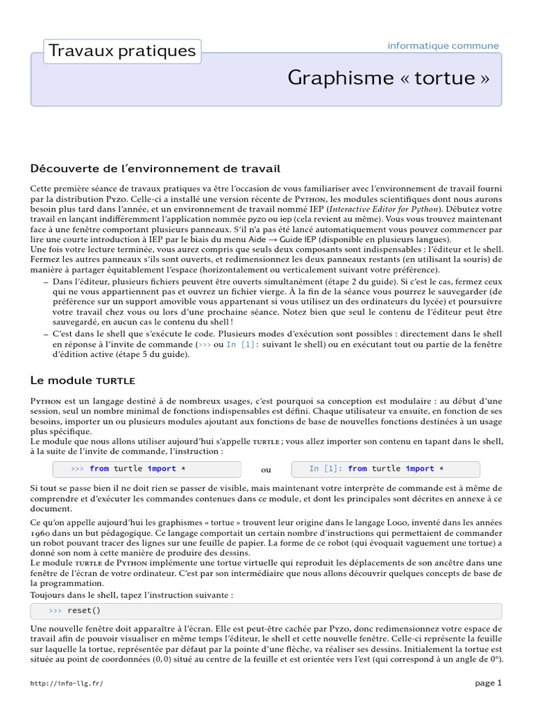 Introduction au Graphisme Tortue avec Python | PDF | Python (Langage de ...