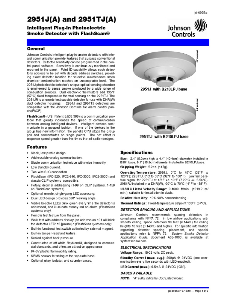 Johnson Controls 2951J Photoelectric Intelligent Smoke Detector | Save