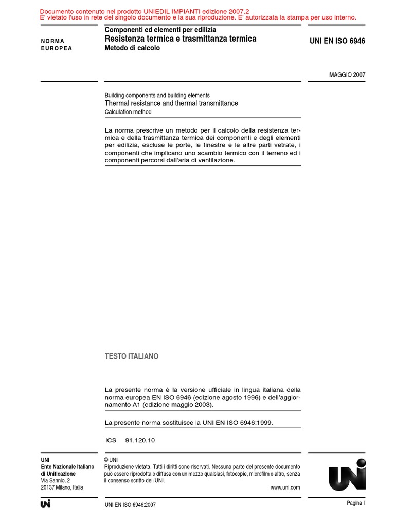 UNI EN ISO 6946 - Resistenza Termica e Trasmittanza Termica - Metodo Di ...
