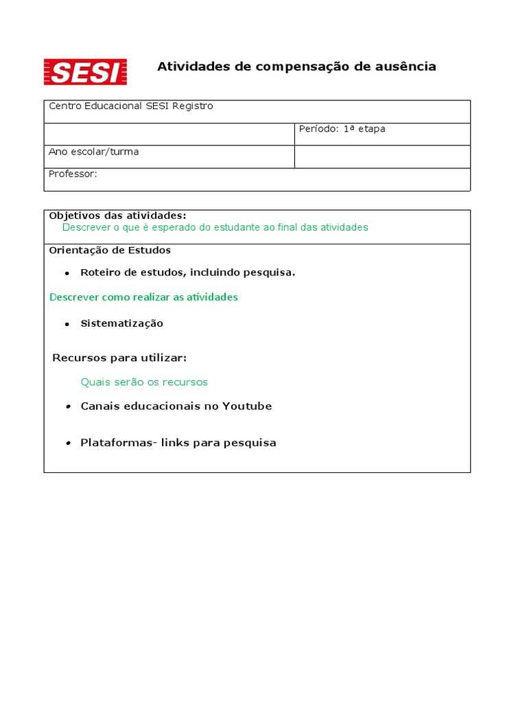 Atividades de Compensação Escolar | PDF