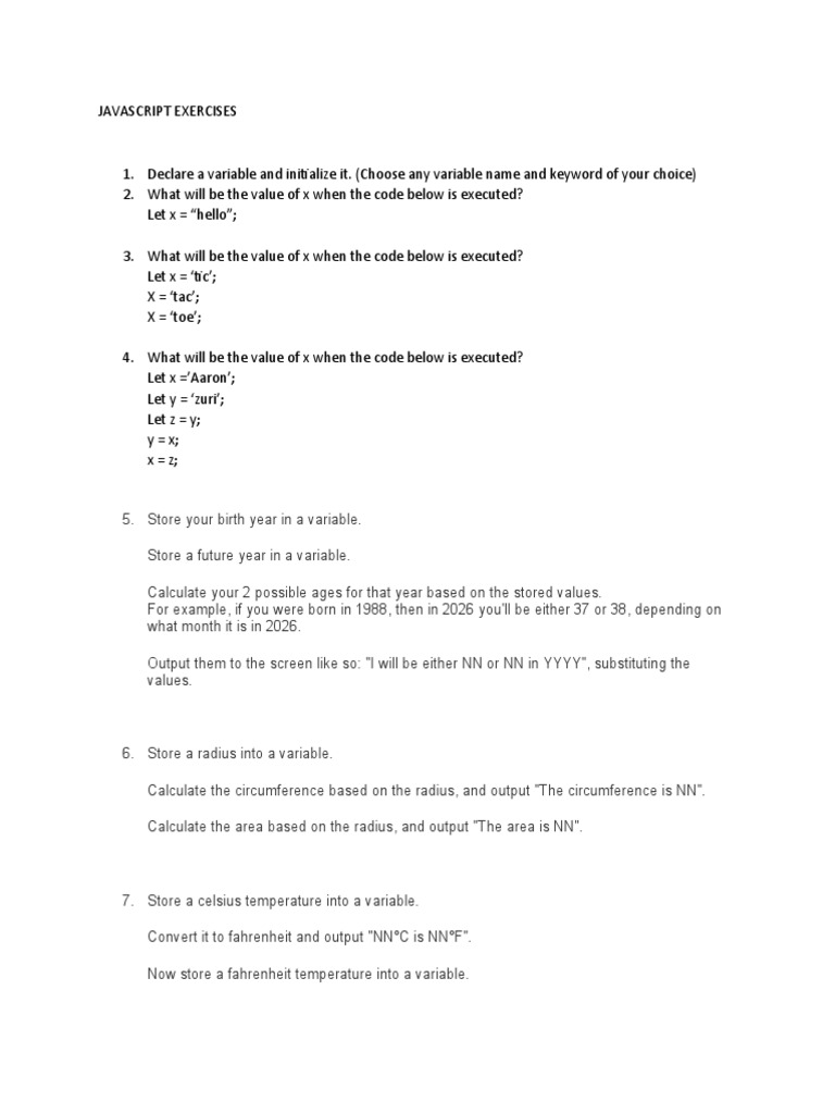 Javascript Exercises | PDF