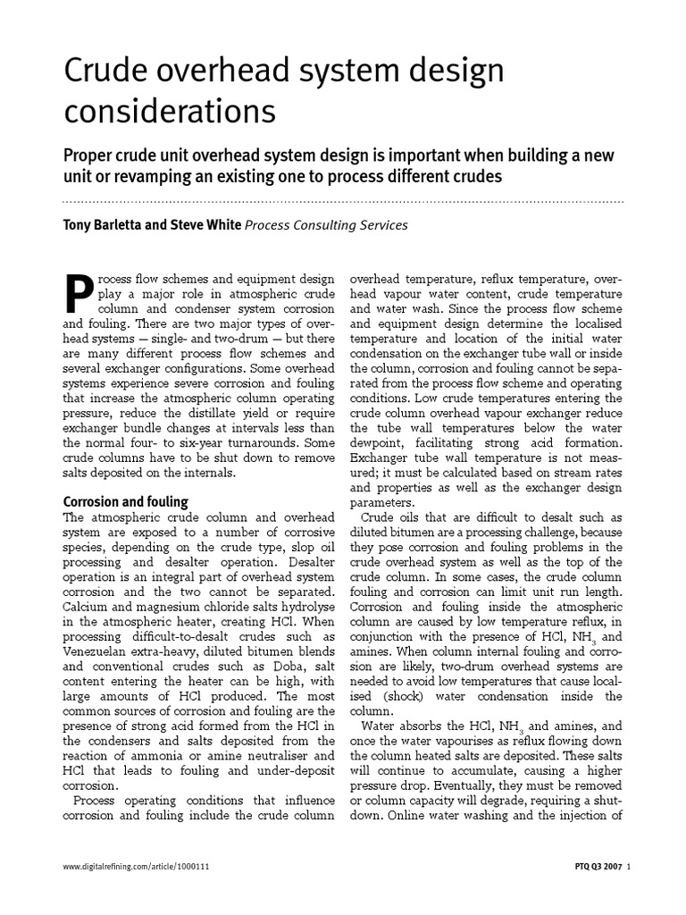 Crude Overhead System Design Insights | PDF | Water | Petroleum