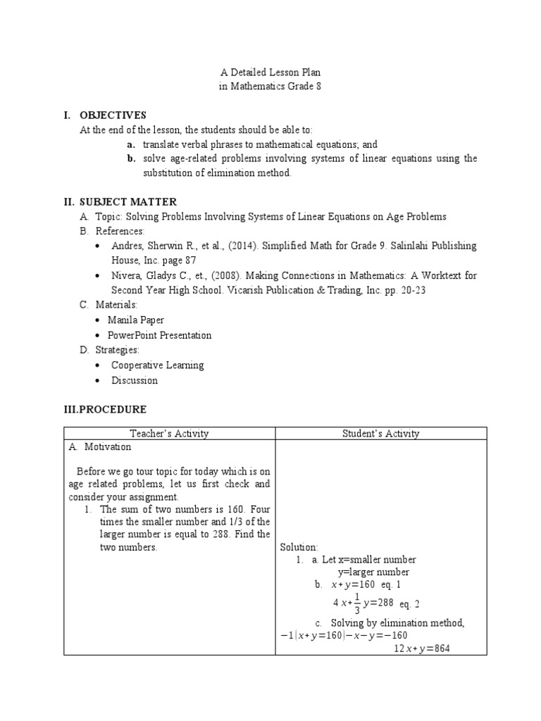 Age Problems in Linear Equations | PDF | Equations | System Of Linear ...