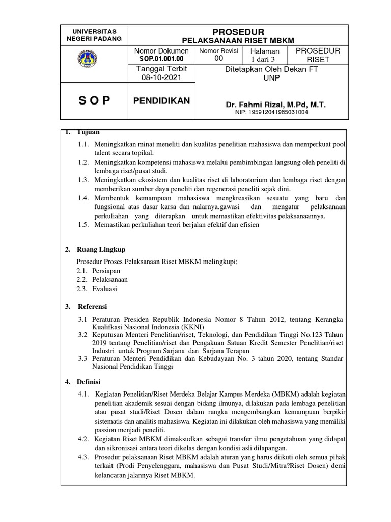Prosedur Riset MBKM UNP | PDF | Sains & Matematika