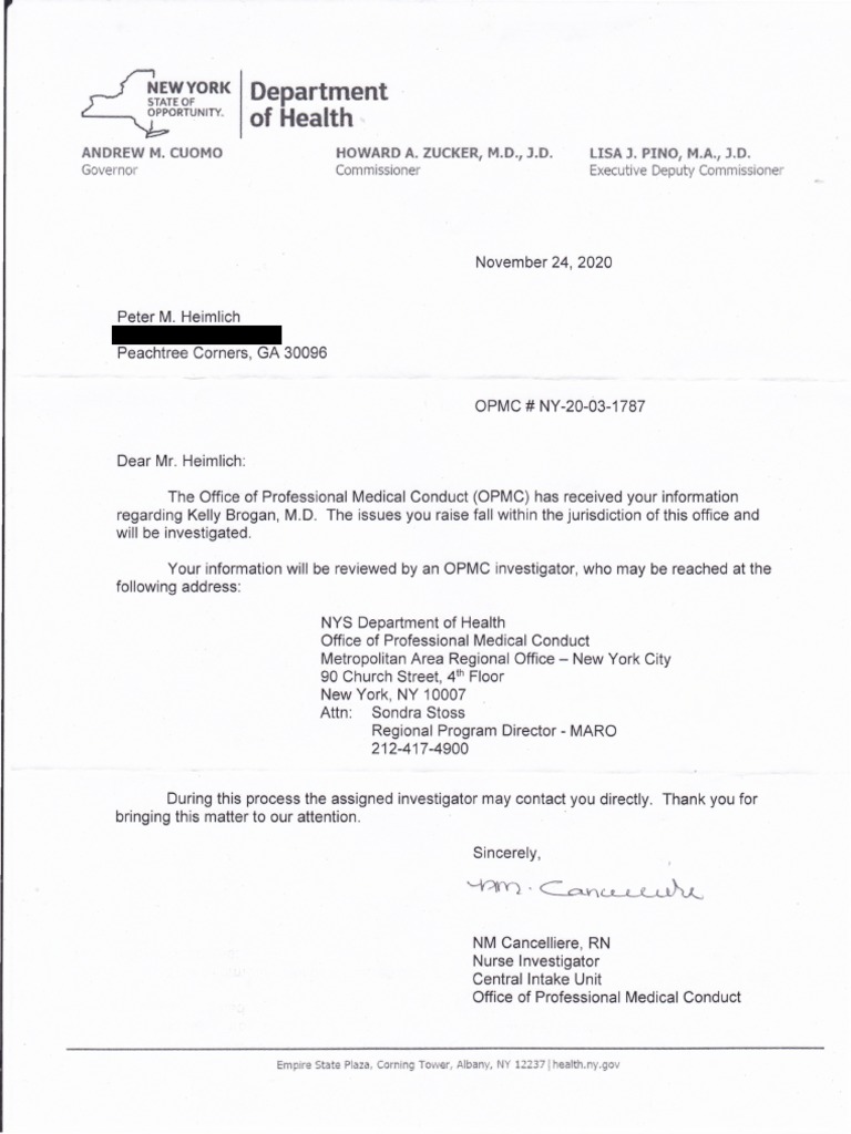 OPMC Investigation Notice for Dr. Brogan | PDF