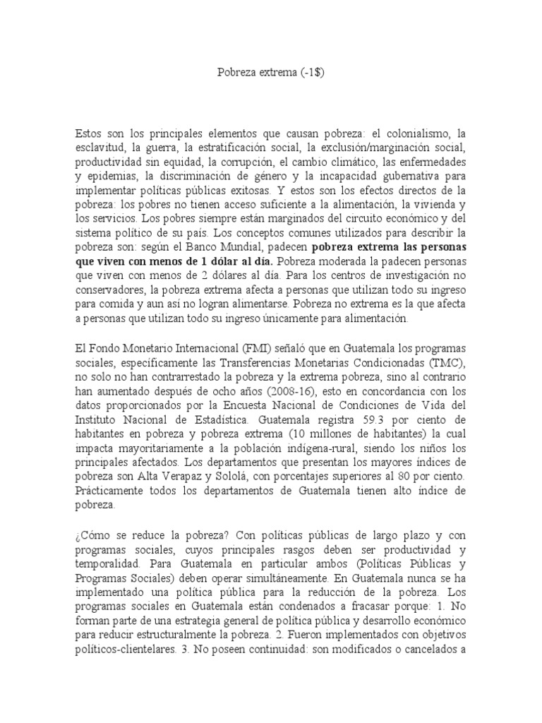 Causas y soluciones a la pobreza extrema | PDF | Pobreza | Pobreza e ...