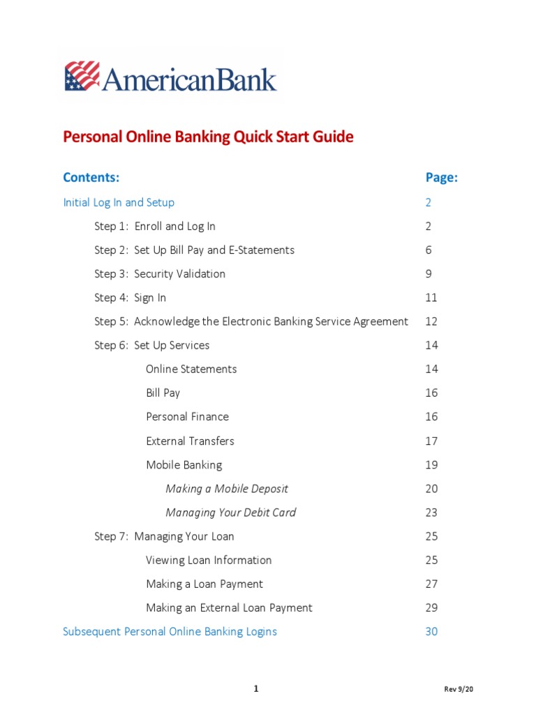 Personal Online Banking Quick Start Guide: Contents | PDF | Banks ...